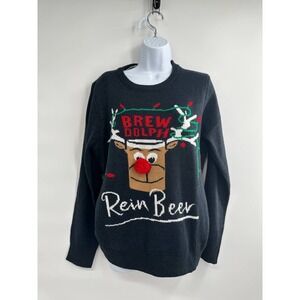 Brew Dolph Rein Beer Black Ugly Sweater Large Holiday‎ Party NWT Festive P
